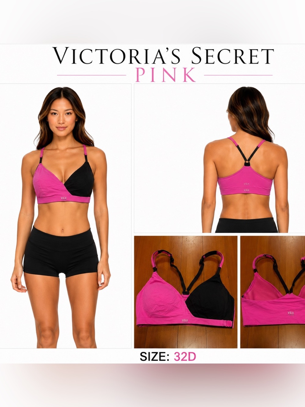 Victoria's Secret PINK Two-Tone Wireless Sports Bralette - Pink/Black Size S